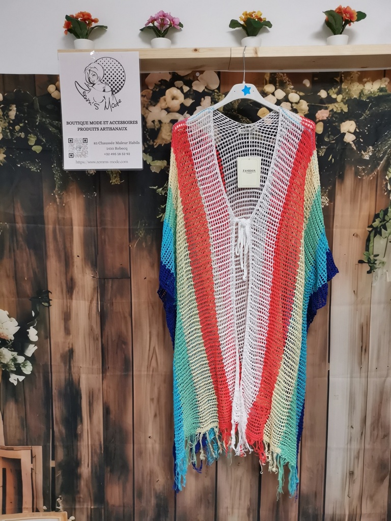 Gilet maille multicolore over size blanc