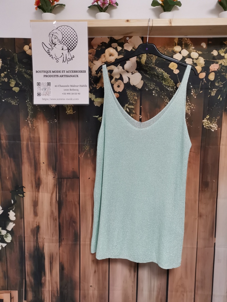 Top lurex "Avia" fines bretelles vert eau GT