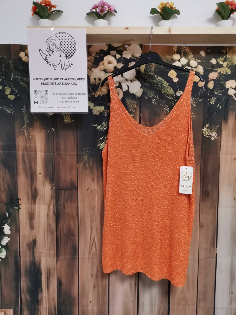 Top lurex "Avia" fines bretelles orange GT