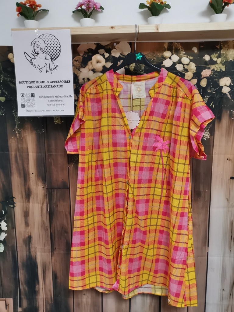 Robe droite carreaux rose-orange