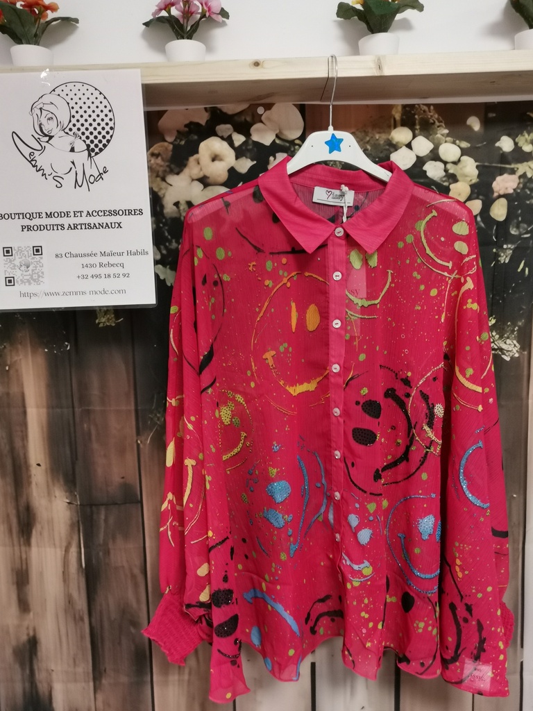 Chemise-poncho fuchsia "Smile" strass