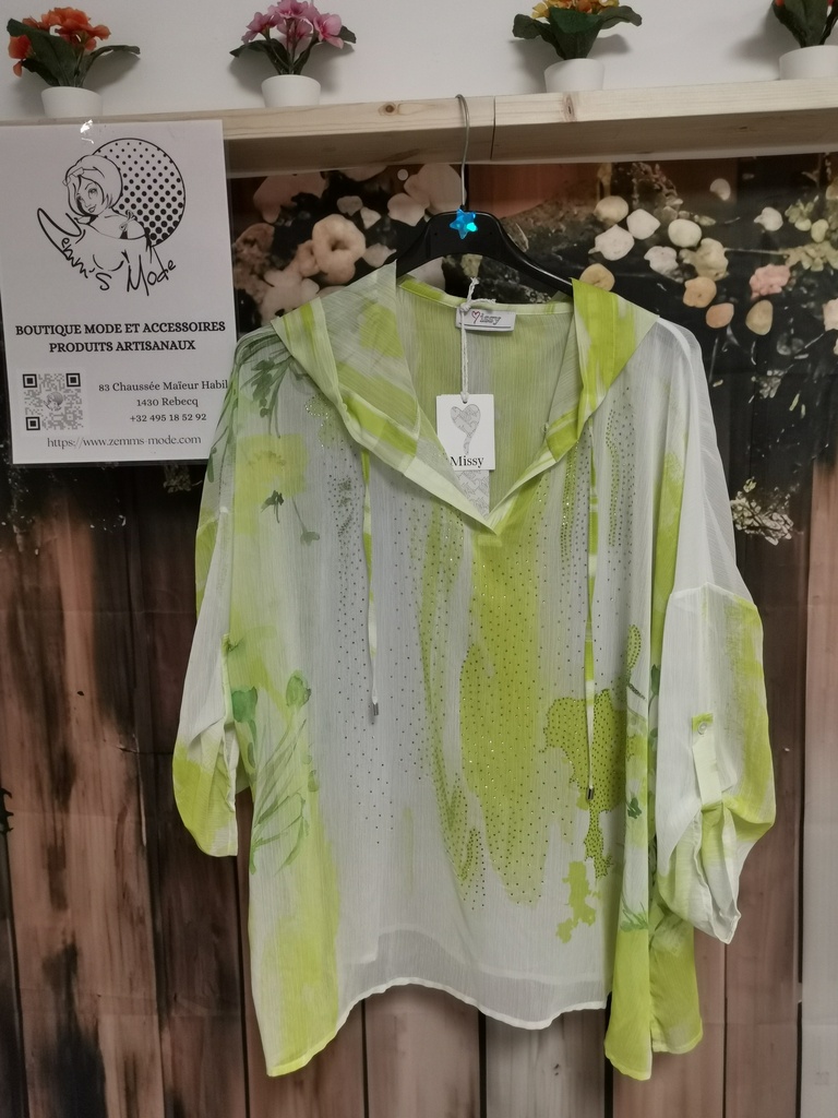 Pull voile avec capuche strass "Aziza" vert