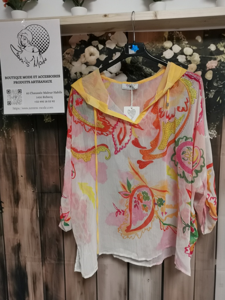 Pull voile avec capuche strass "Aziza" orange