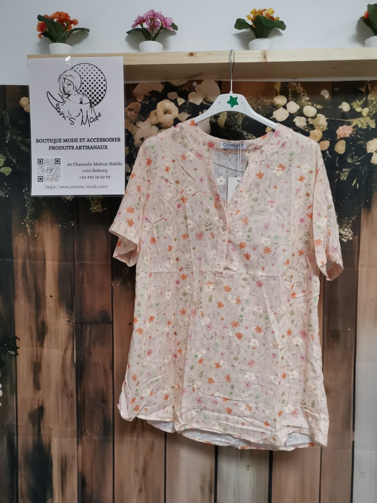 Chemise brodées "Thiane" rose/corail
