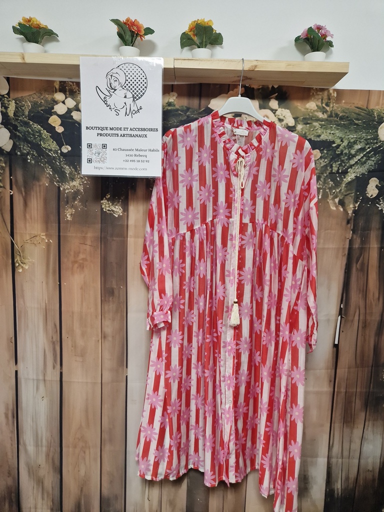 Robe "Sancha" lignée marguerite framboise/rose