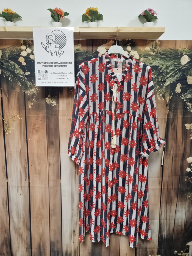 Robe "Sancha" lignée marguerite Marine/Framboise