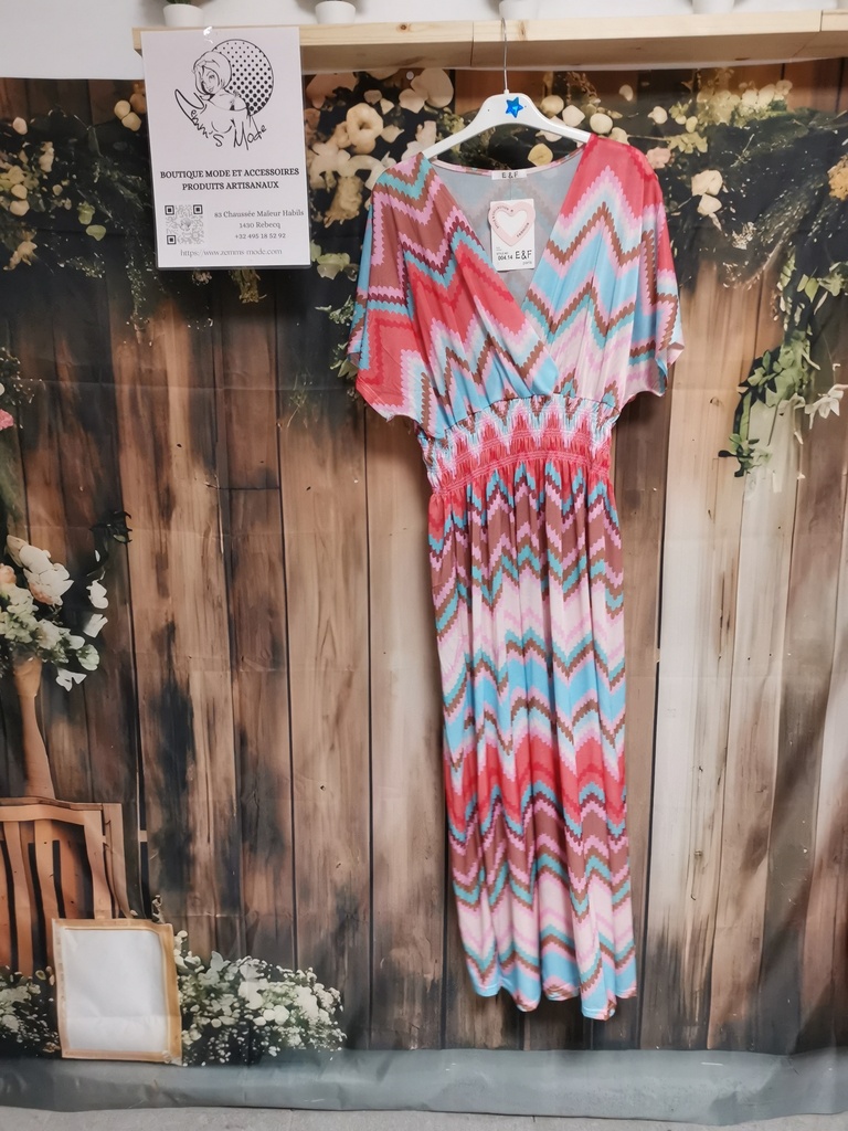 Robe "magique" Zig" avec manches corail-bleu