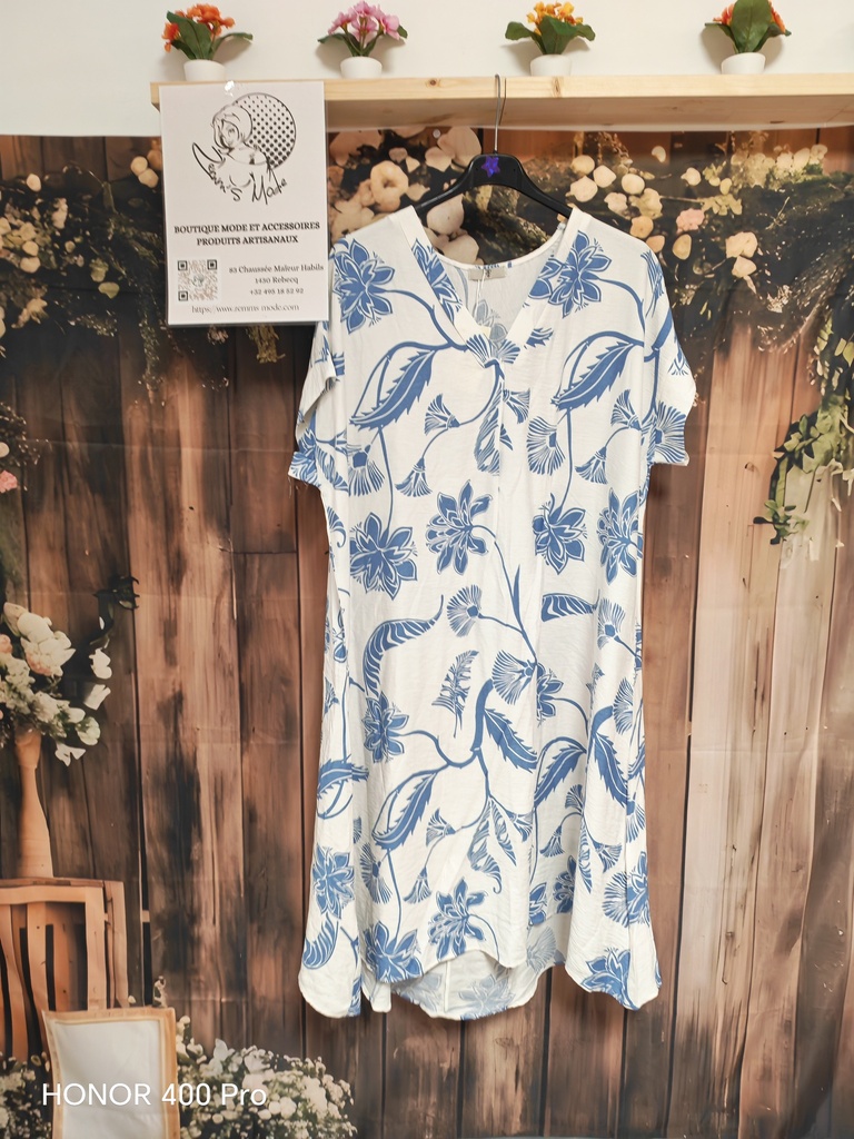 Robe "Marine"bleu jeans fleurie 