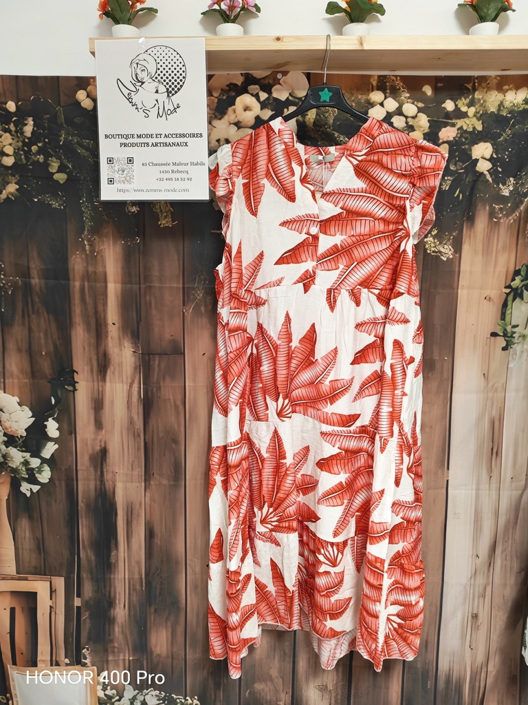 Robe "Mirabelle" rouge feuillage