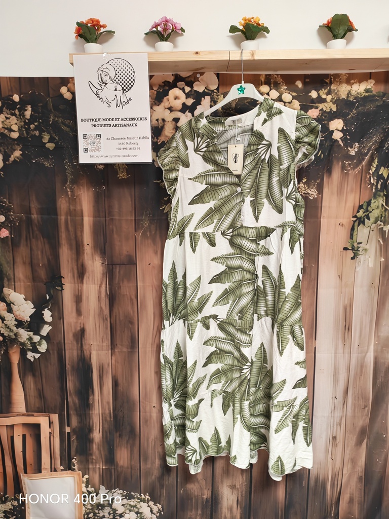 Robe "Mirabelle"kaki fleurie