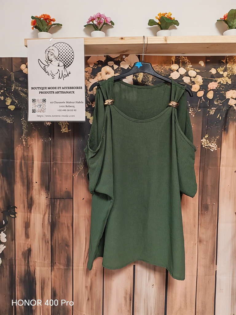 Blouse "Eloisa" kaki épaules dénudées