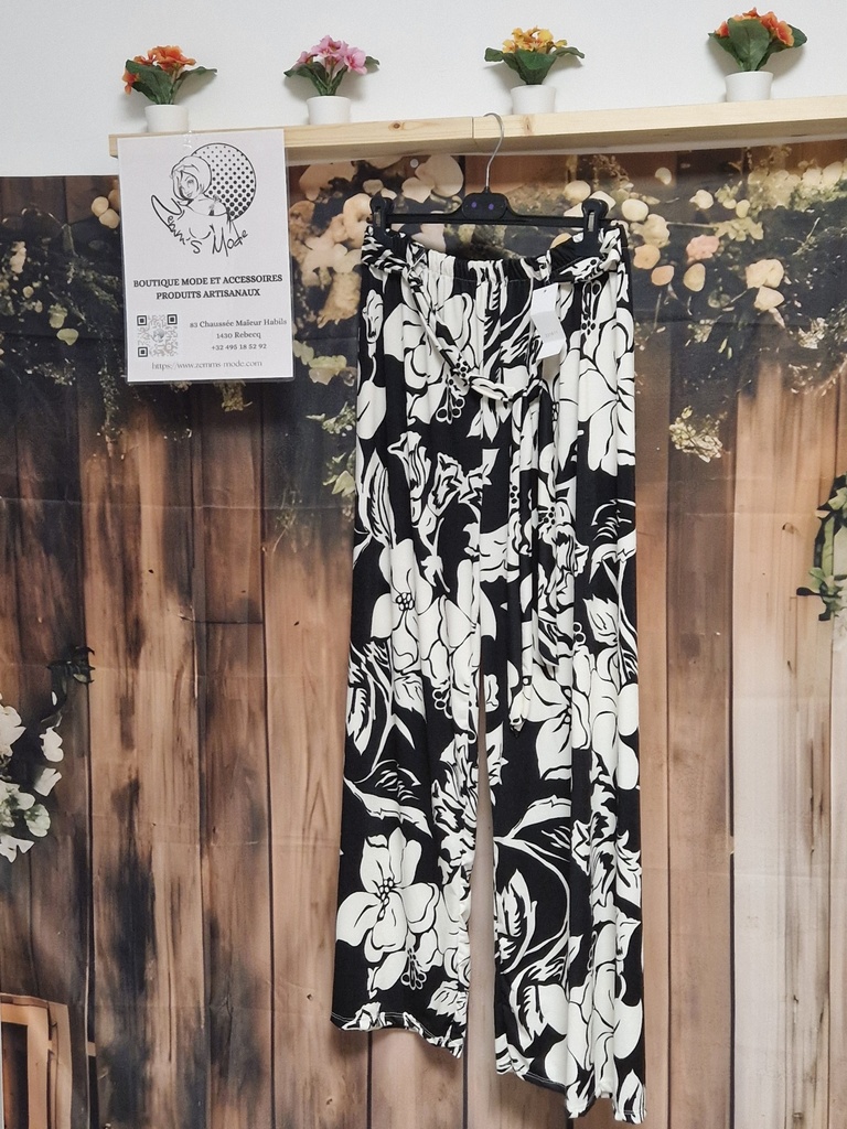 Pantalon noir grandes fleurs