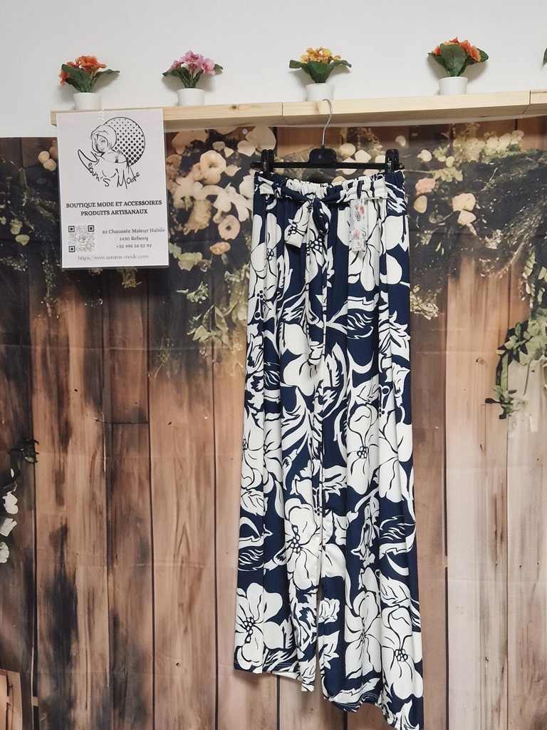 Pantalon marine grandes fleurs