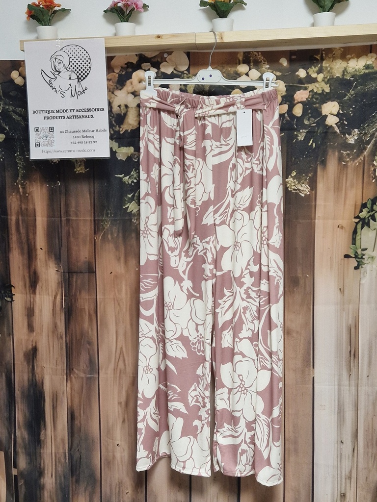 Pantalon vieux rose grandes fleurs