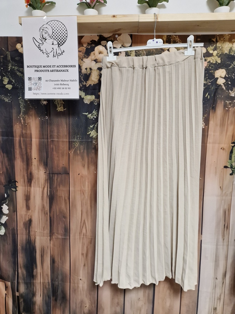 Jupe longue plissée beige