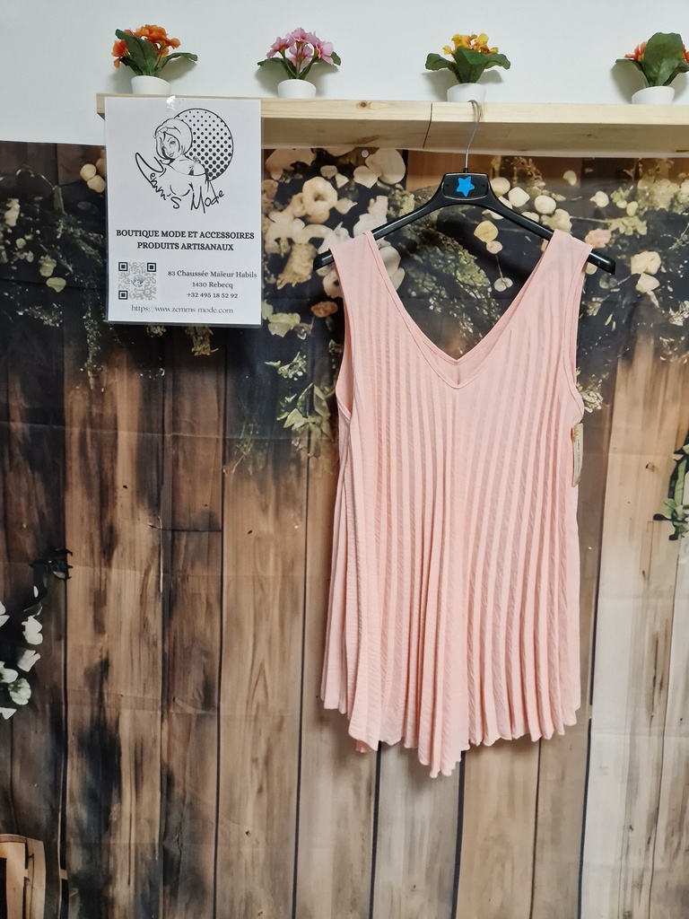 Top uni plissé rose pâle 
