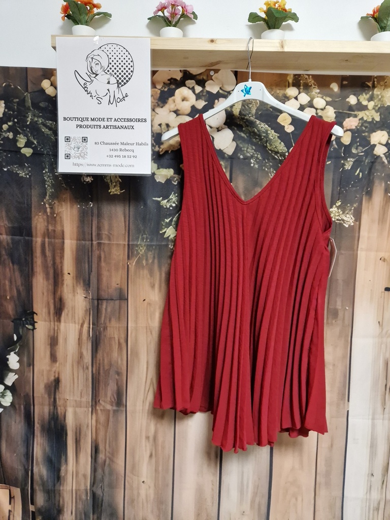 Top uni plissé bordeaux