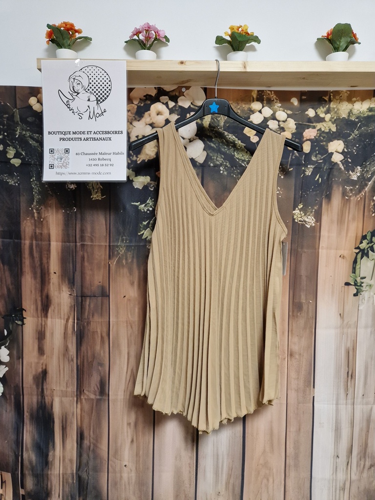 Top uni plissé camel