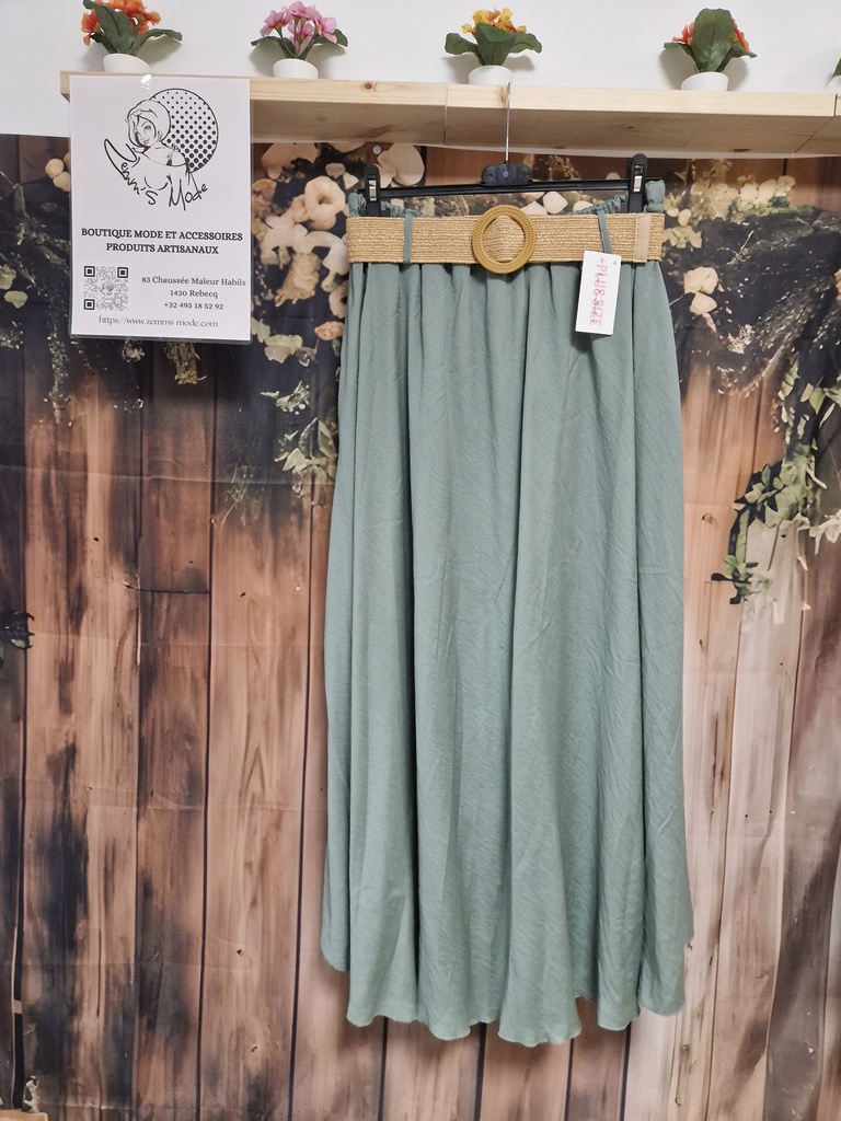 Jupe longue unie "Palmas" verte sauge