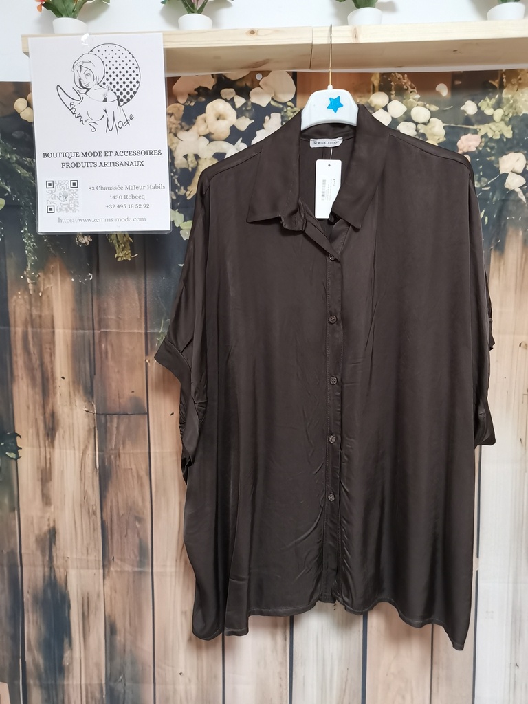 Chemise satinée Anais manches courtes chocolat (46-54)