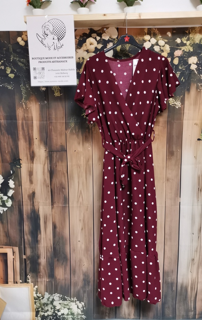 Robe "Cerise à pois" bordeaux (T36-46)