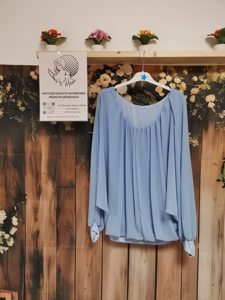 Blouse voile "Kenya" manches longues Bleu ciel