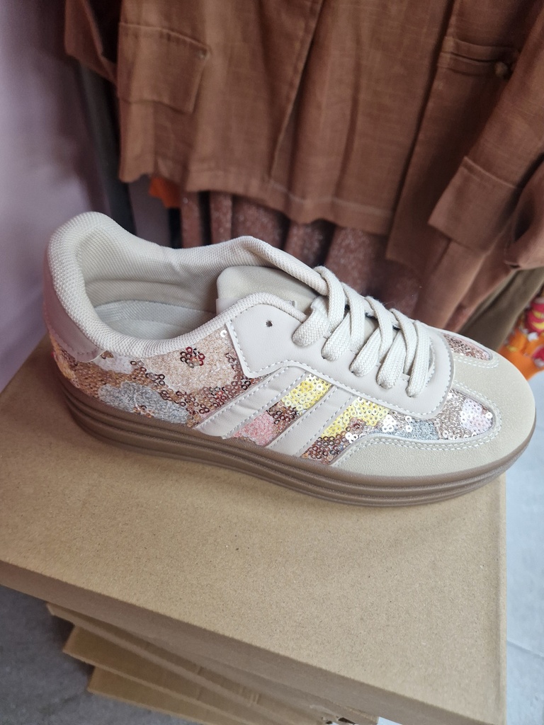 Baskets "Exia" fleurs beige (36)
