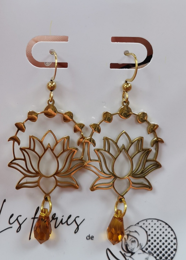 Boucles d'oreilles cycles de lune lotus gouttes Topaz