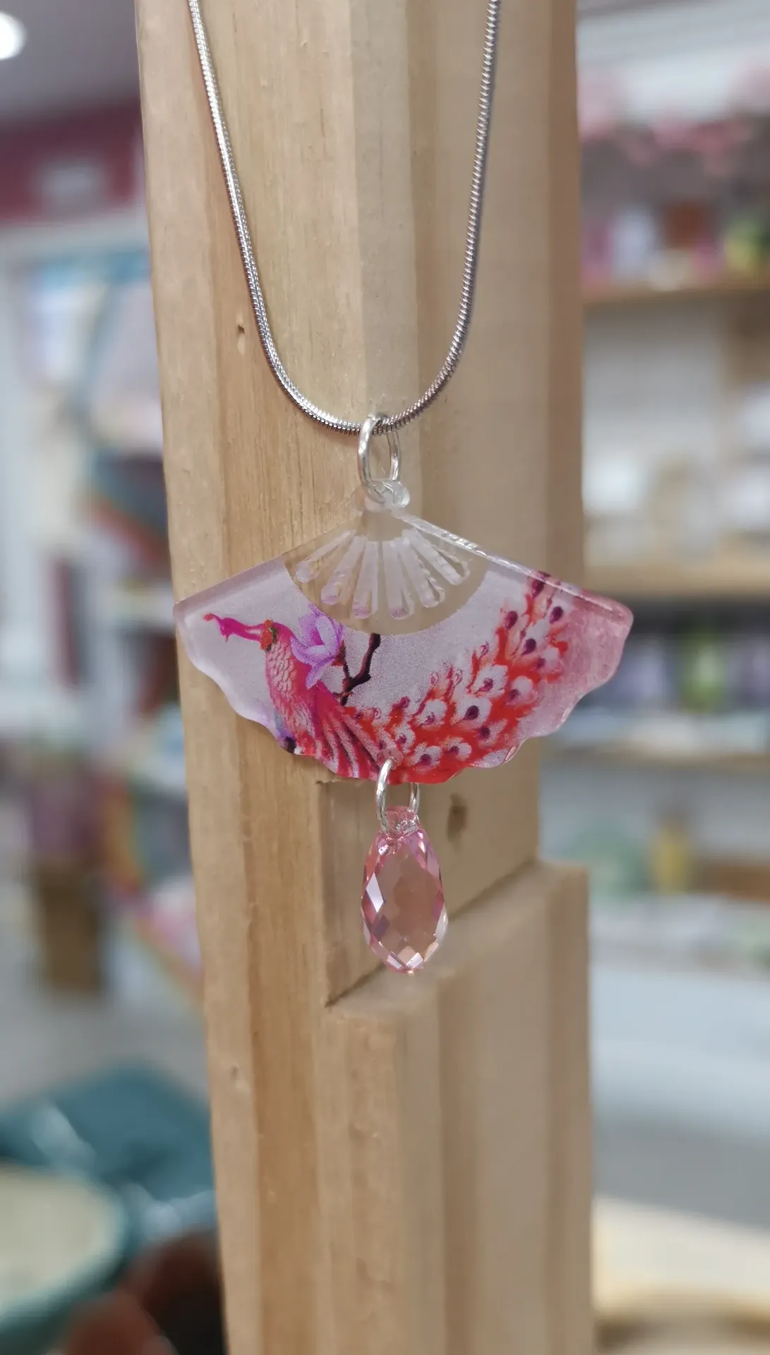 Collier argenté Paon Lotus goutte Dark Rose