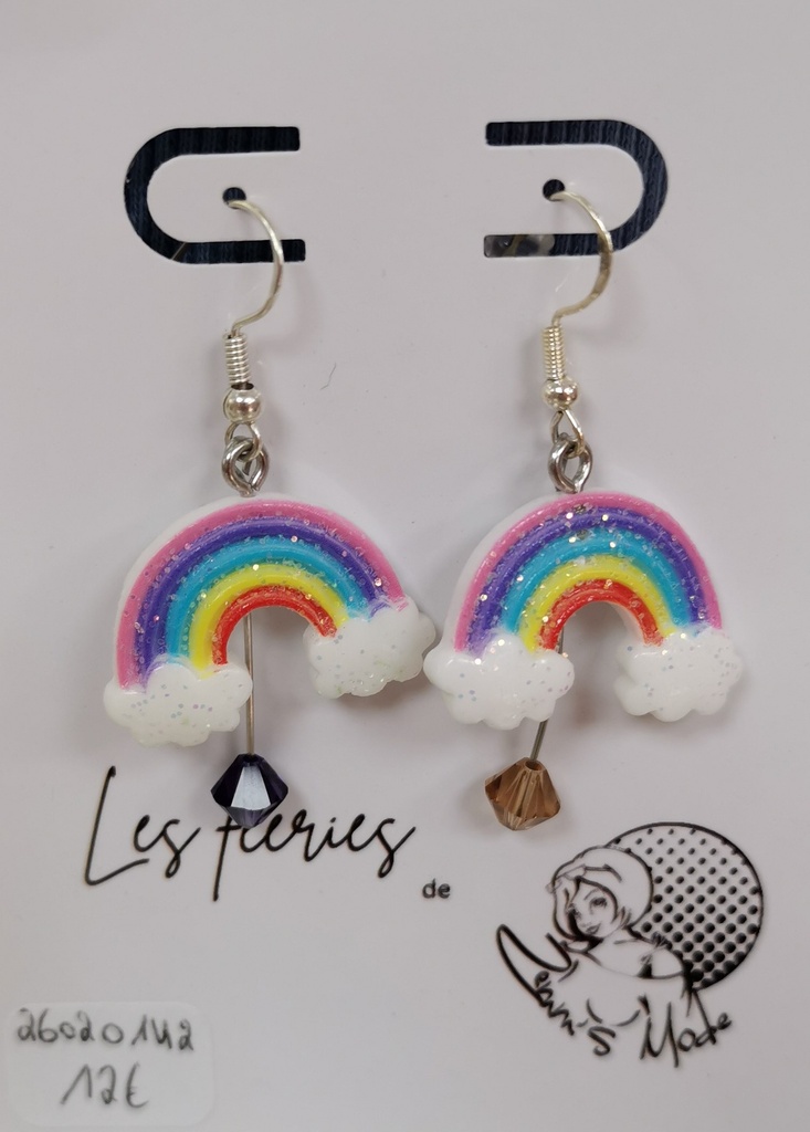 Boucles d'oreilles argentées Arc-En-Ciel toupies Light smocked Topaz et Purple Velvet