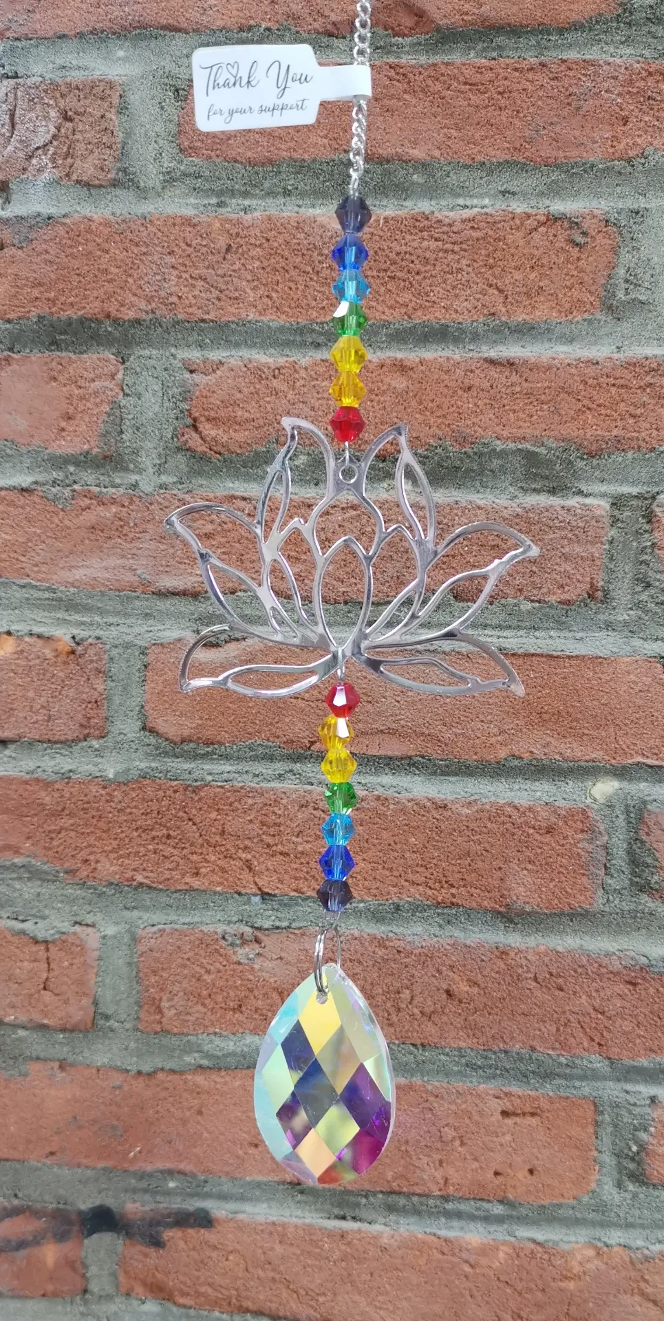 Réflecteur argenté fleur de lotus perles Karma