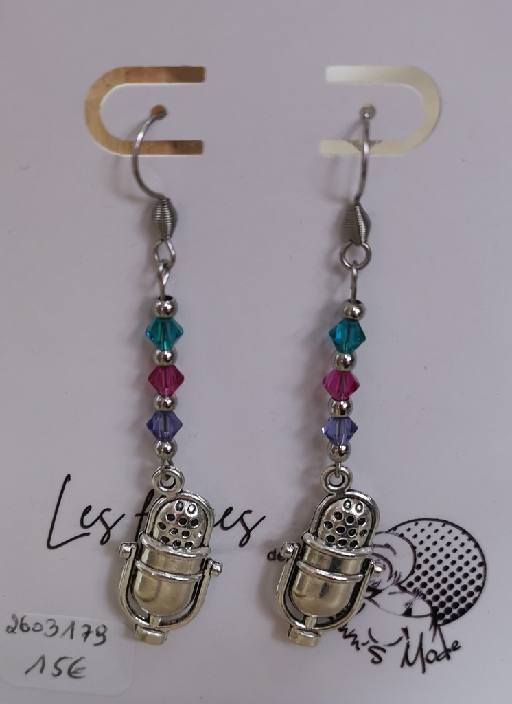 Boucles d'oreilles argentées Micros toupies Iris, fuchsia & Blue Zircon