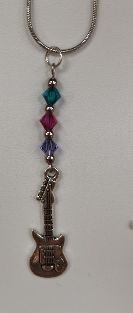 Collier argenté Guitare toupies Iris, fuchsia & Blue Zircon