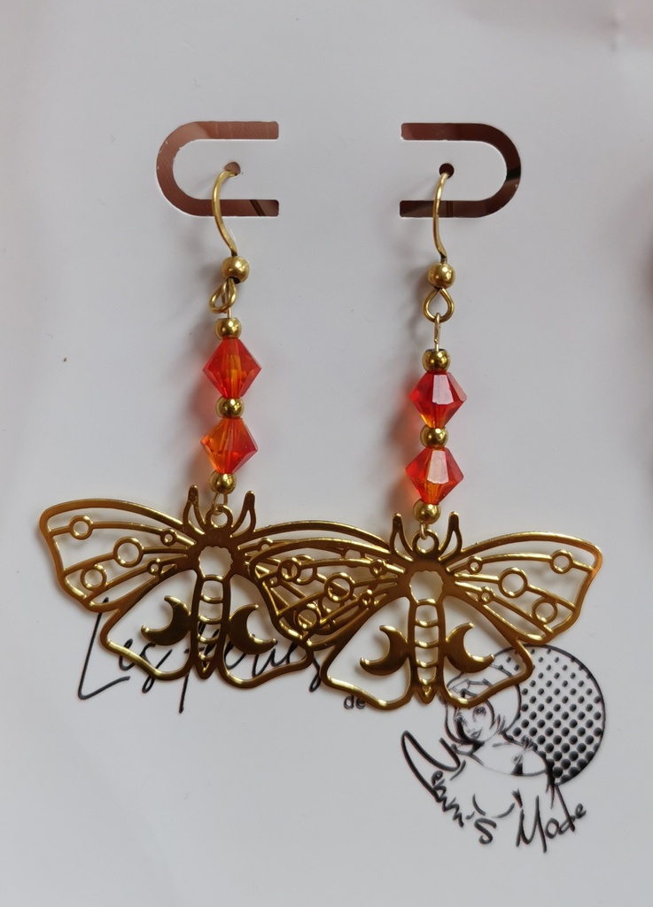 Boucles d'oreilles dorées Papillons toupies FireOpal