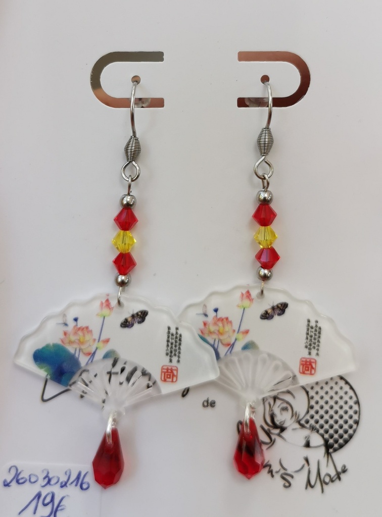 Boucles d'oreilles argentées éventails lotus toupies Pop & gouttes Light Siam