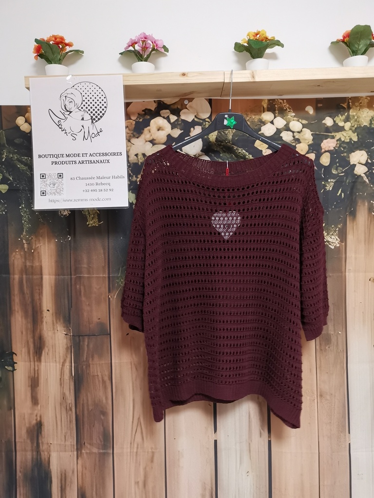 Pull "Adora" treillis aubergine