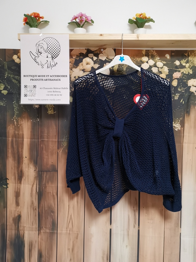 Pull "papillon" treillis marine