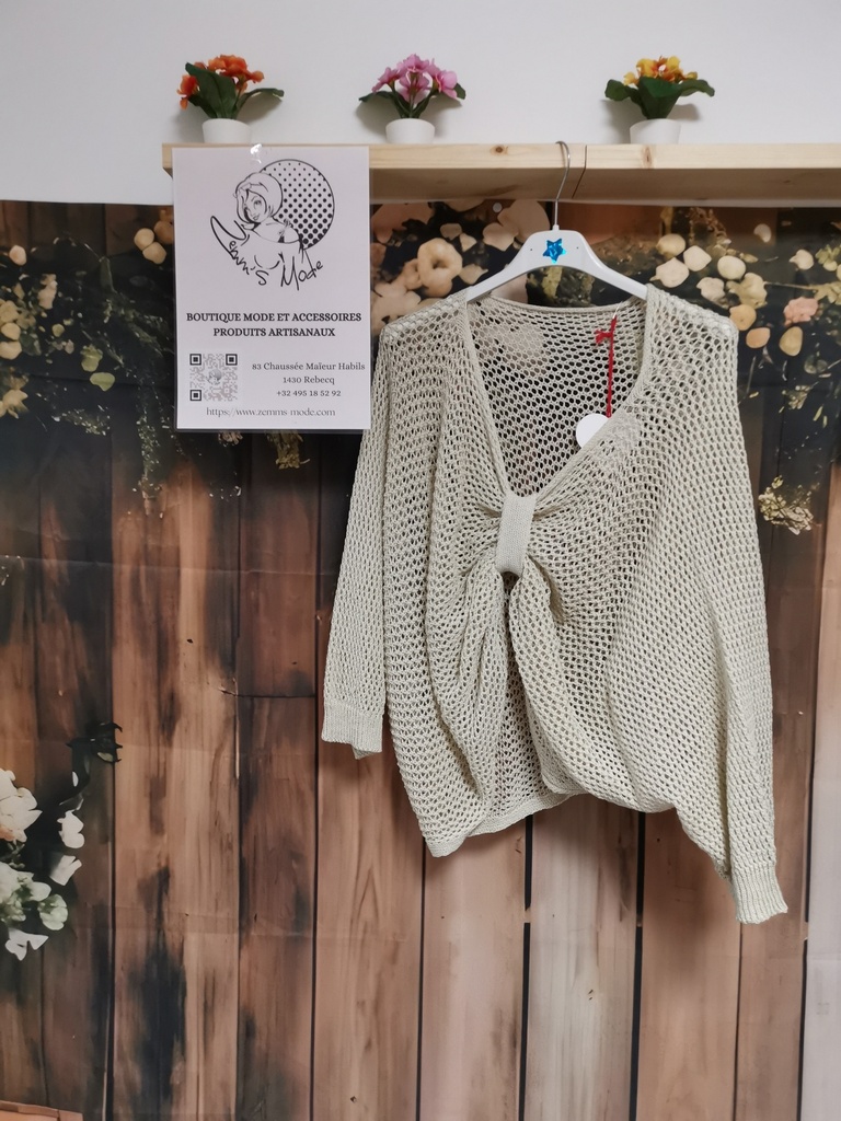 Pull "papillon" treillis écru
