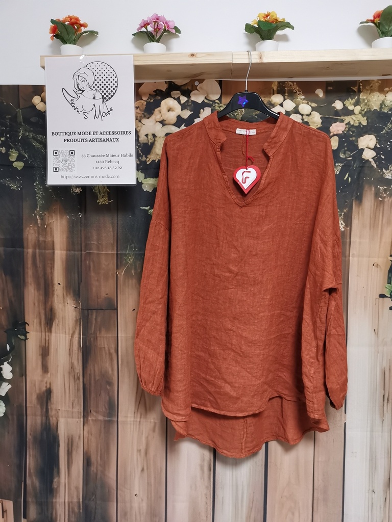 Chemise lin longues manches rouille