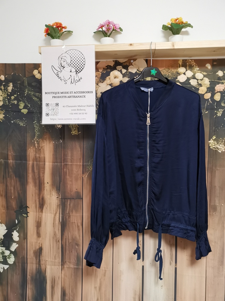 Veste satinée Marie à tirette marine