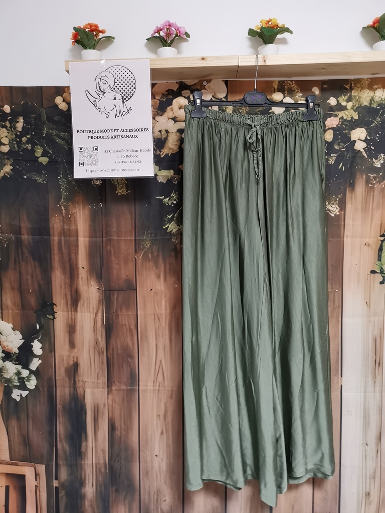 Pantalon satiné Marie fluide kaki (Taille jusqu'au 50)