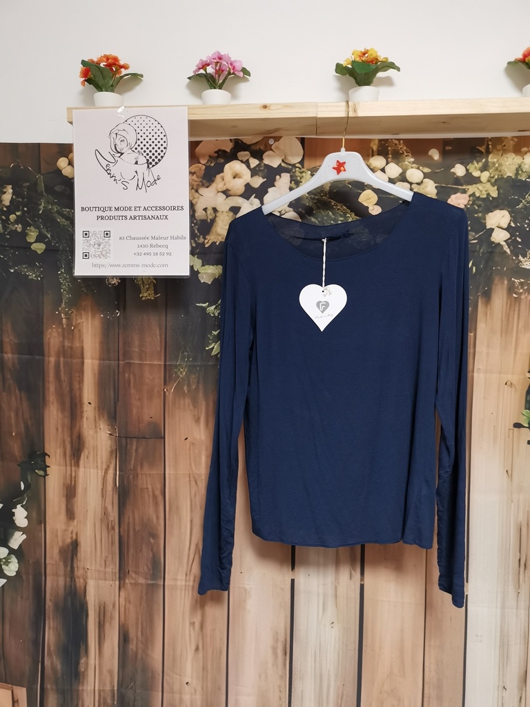 Blouse basic "Bertie" longues manches marine