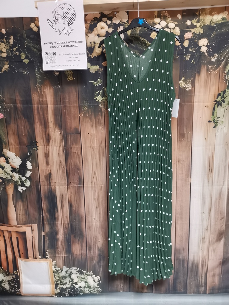Robe à pois plissé bretelles tank-large kaki