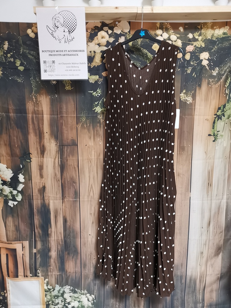 Robe à pois plissé bretelles tank-large chocolat