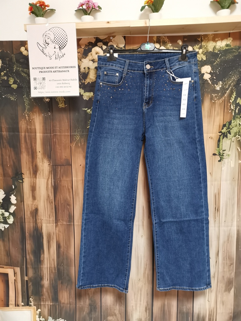 Jeans Wide Leg bleu moyen strass