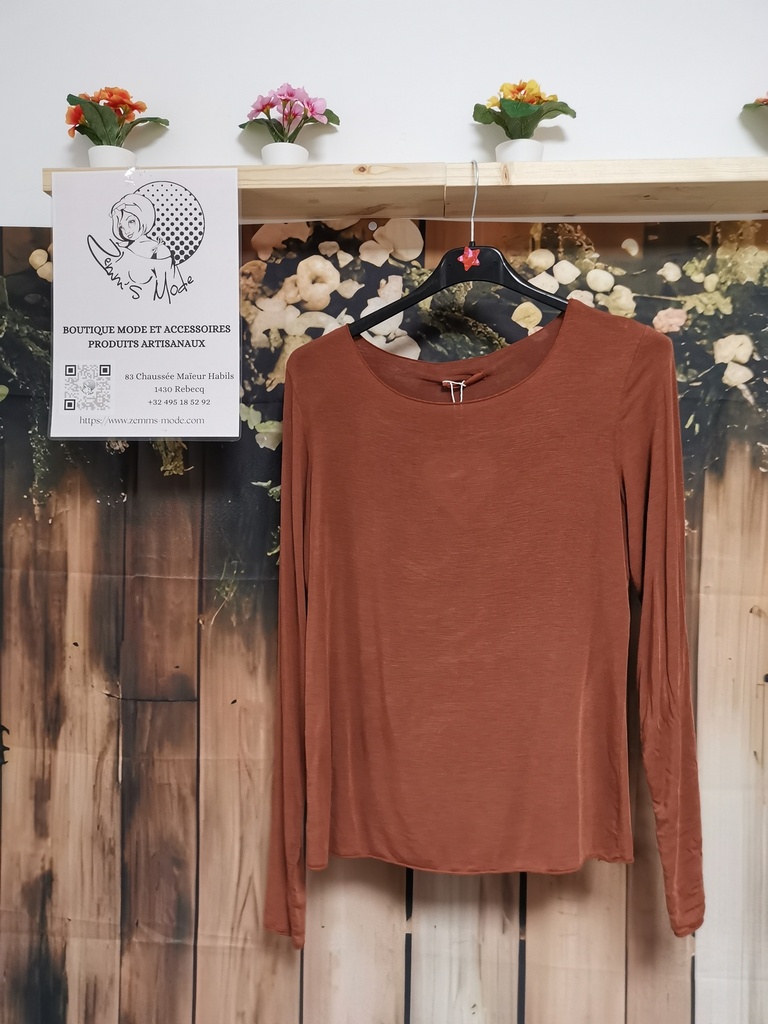 Blouse basic "Bertie" longues manches noisette