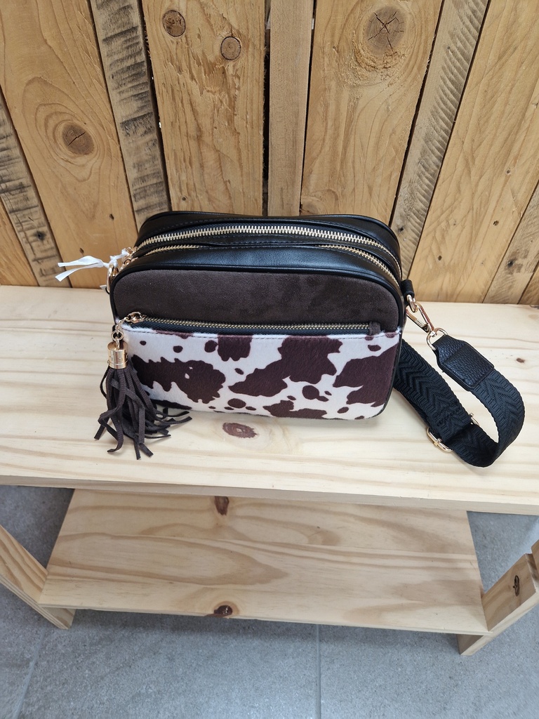 Sac "Lyzio" noir/brun motif vachette