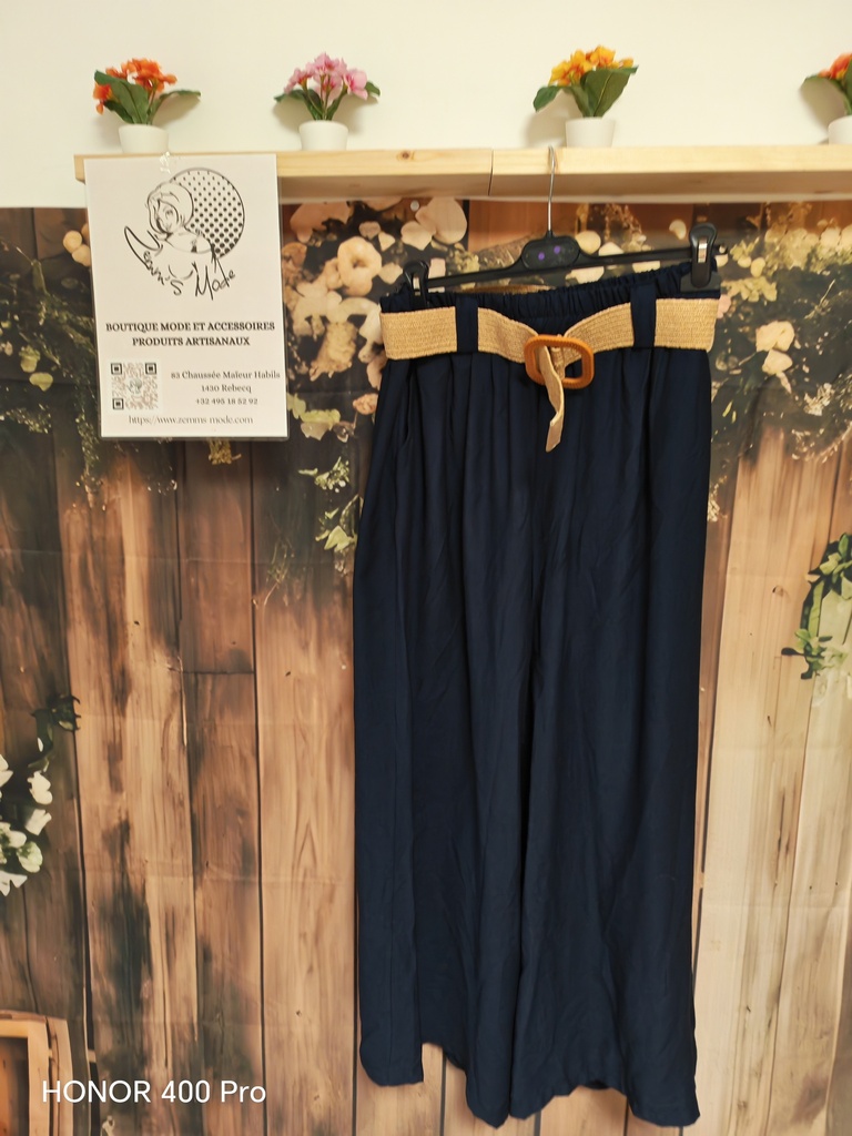 Pantalon uni + ceinture "Tessia" marine (TU max. 50)