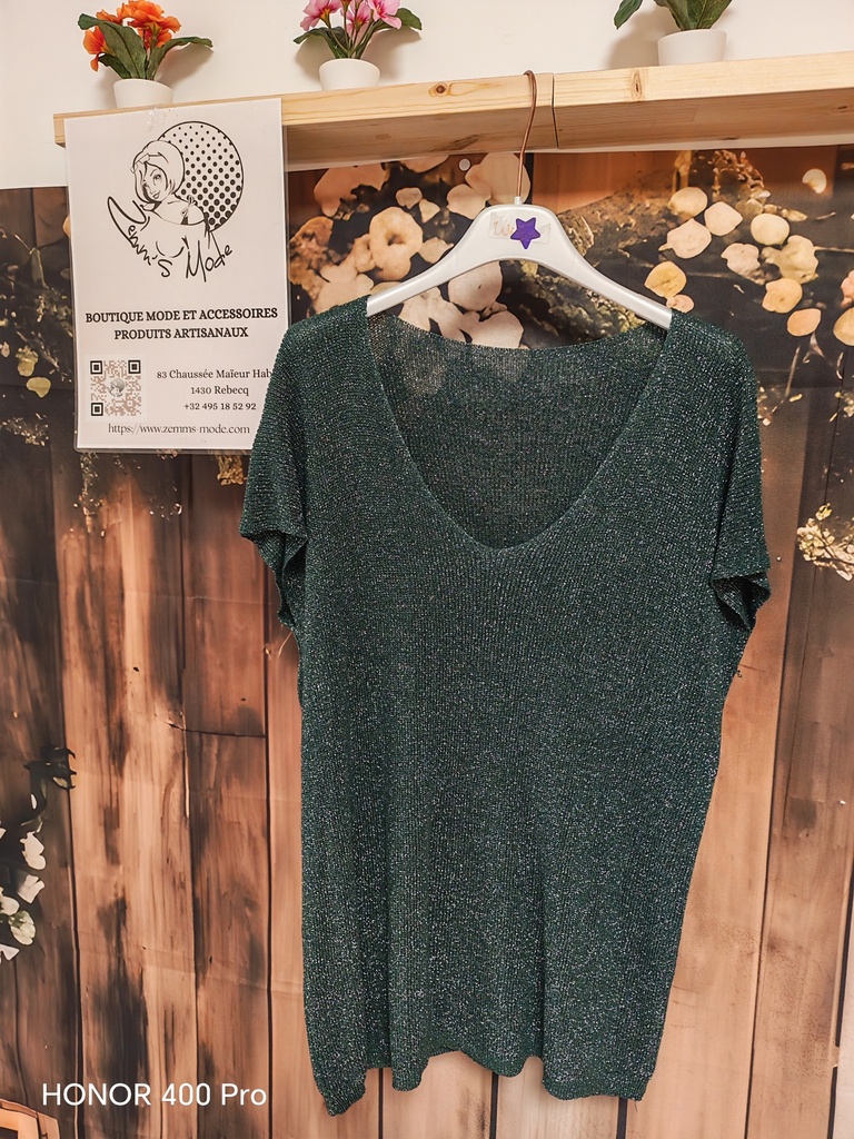 Top lurex "Avia" manches vert sapin GT (TU max. 52)