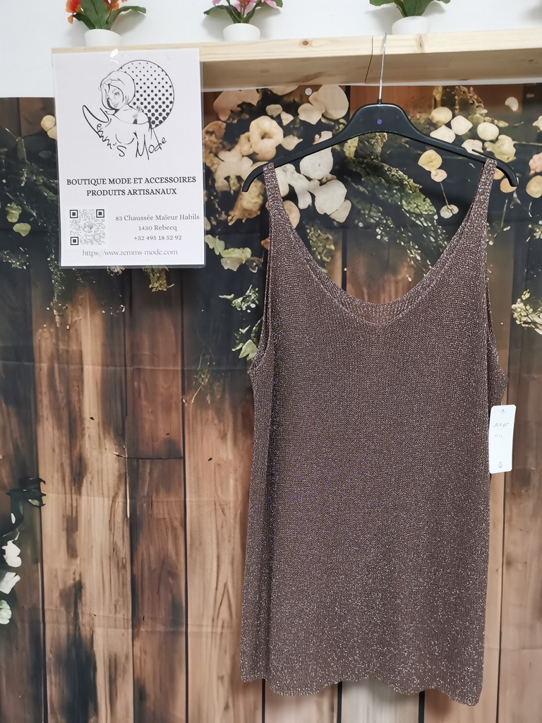 Top lurex "Avia" fines bretelles chocolat GT (TU max. 52)
